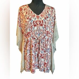The Muses Lounge Paisley Lace Tunic With Adjustable Tie, Size Oversized Large